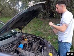 Tony Elliot let his hot driver Uriel Simon fuck him hard in the car