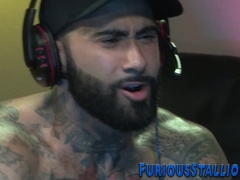 Muscular grizzly blows stream