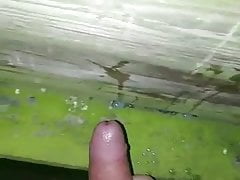 Nighttime cum on tree stand