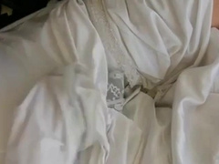 White nylon slip wank & cum 6