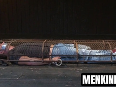 Helpless Colt Rivers trapped inside a cage while Adam Herst anal fucks hims