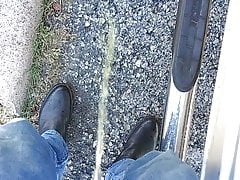 My black cowboy cock long pissing outside with my cwbyboots