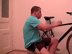 super-naughty guy Tomm plays with his boner after bicycle checking