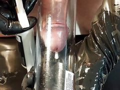 Pumping my little dick, sounding, latex gloves masturbarion and huge load