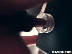 Masked dude gets BJ from guy before fucking fleshlight