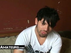 Good looking emo twink jacks off his hairy dick solo