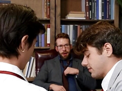 Handsome lad is watching the two coeds suck and fuck