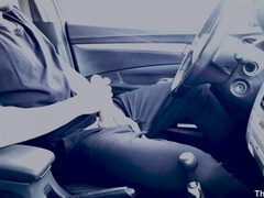 Car wank, hot guy, outdoor