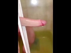 Huge cock stuck between sliding shower doors