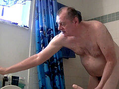 bathroom, fake penis, jerking, shaving, prepuce, exercise