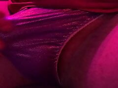 Panty Cum in a Purple Satin Thong