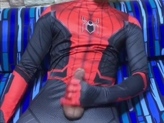 Jush Lee Stroking Off in His Spiderman Custome- Throwback Masturbate Off Series