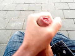 Guy stroking cock, inexperienced, jerking off