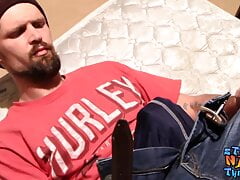 Naughty straight thug Nolan jerks his big dick and cums solo