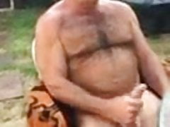 Daddy stroking outside