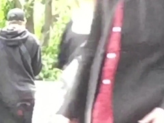 Manc Scally Guy wirh hands down on his cock in public