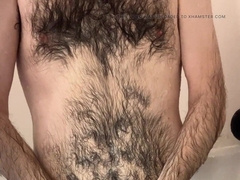 Thin white boy washing my highly wooly schlong, nutsack, and backside in the douche