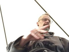 Daddy Big cum load outside in the garden terrace