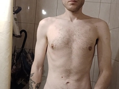 He unclothing before bathroom