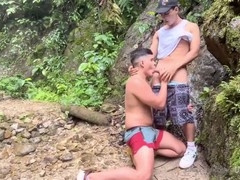Daniel Zambrano and Felipe Rivero enjoy a wild outdoor adventure with deep throat and ass play