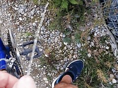 Master Ramon pisses off his bike in his hot silk shorts, divine