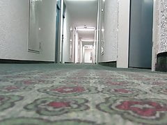 Hotel hall - naked and with clamps at dick