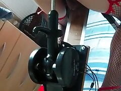 Sissy schoolgirl on fucking machine