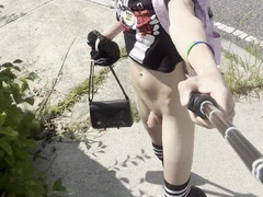 Femboy exhibitionist in public