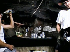 Smoke buddies Ian Madrox & Evan Heinze jerked their gigantic shaft while smokin