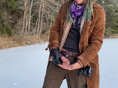 Stroking off on a frozen lake - 4k 60fps