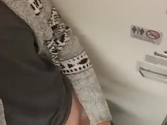 Twink beats his meat in the airplane shitter