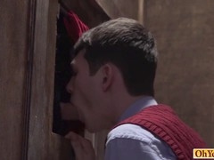 Mature slut enjoys gloryhole anal action with young studs