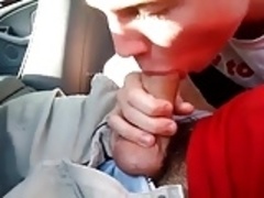 Blowing a friend in the car and he cums in my mouth