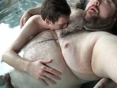 Outdoor breath control session in hot tub for gay men - underwater pleasure