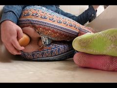 hippie femboy sissy crossdresser plays with huge anal toys and fists