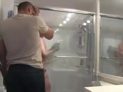 Sissy with pal in douche