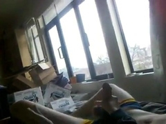 Two frat boys stroke each other's big cocks