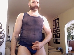 Horny parent with a bushy mustache pleasures himself and shoots a massive load - A blast from the past!