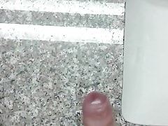 Uncut cock jerking big load into mirror