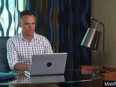 Beau Swallows Trent's Cock While He's Trying To Work