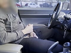 PUBLIC STREET MASTURBATION: Jerking off in the car while people are walking around me - Big Cumshot