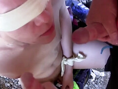 Twink sucks pair of big dicks while blond folded in a sexy game