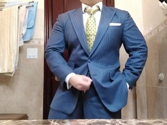 Big-Cock Daddy Strokes in Suit