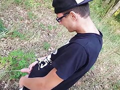 Young teen furtively jerks his horny big cock until he gets an intoxicating orgasm