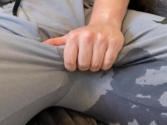 Palms-free-for-all noisy shrieking popshot in trousers, ample cum-shot, noisy masculine screaming