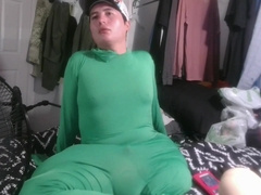 Amputee Stud Milks off in Latex Suit & Shoots A Load