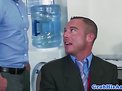 Assfucked employee shoots jizz in threesome
