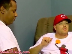 Experienced ebony stud pleasures young inexperienced twinks with his massive raw shaft