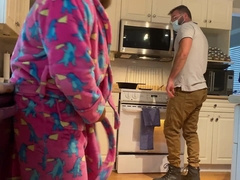 Casually jerking in front of the maintenance fellow