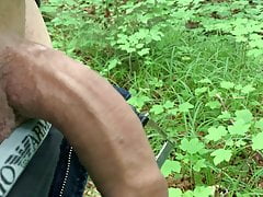 Jerking outdoor uncut dick